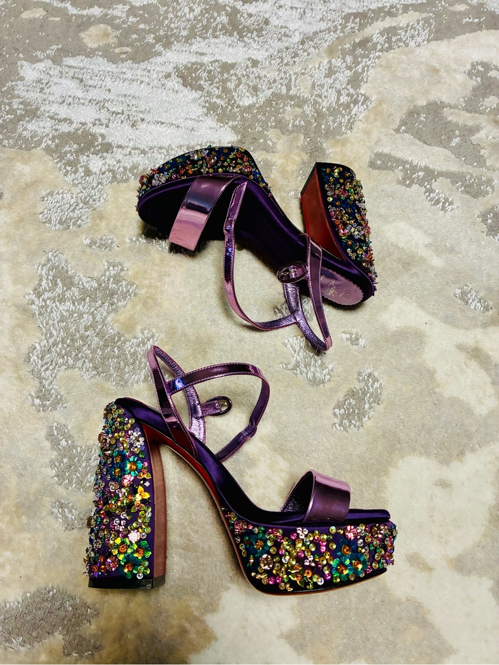 Christian Louboutin Metallic Purple Jeweled Platform Sandals